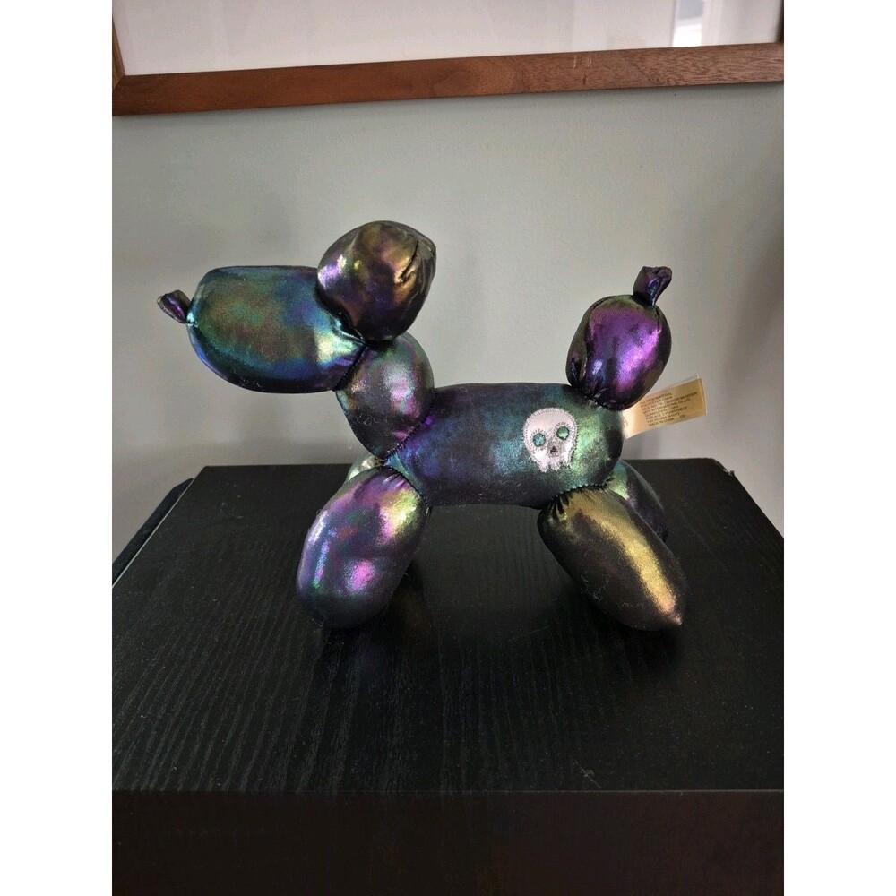 Iridescent Plush Rainbow Balloon Dog 8" Stuffed Animal Skull Emblem Purple Pearl